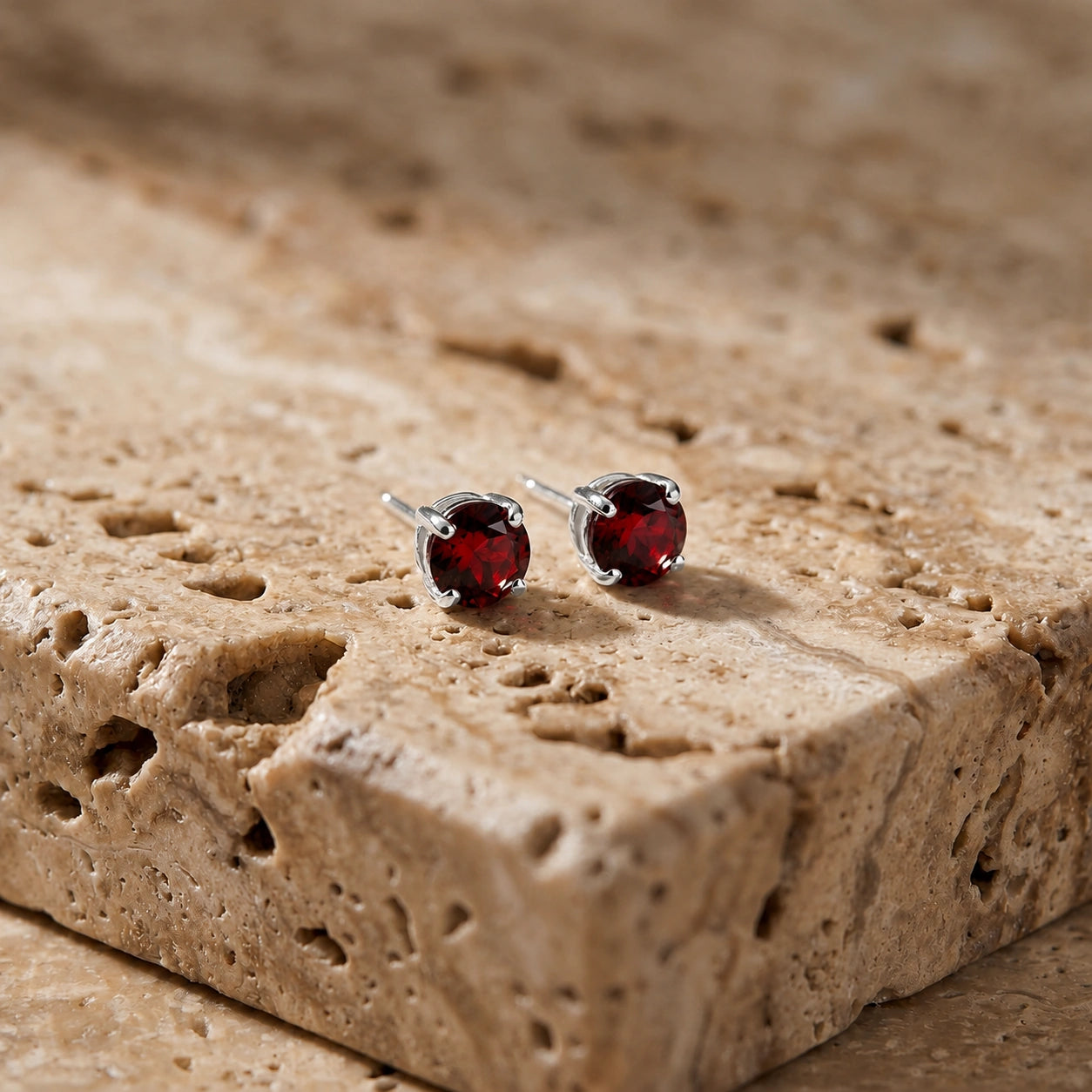 White Gold Petal Earrings Garnet 10K — Luna