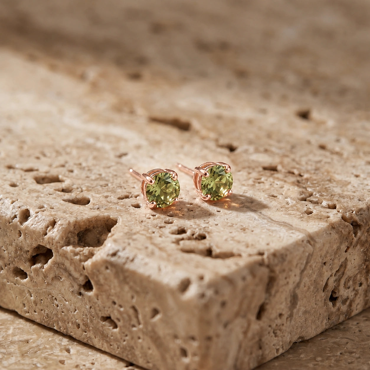 Rose Gold Petal Earrings Peridot 10K — Luna