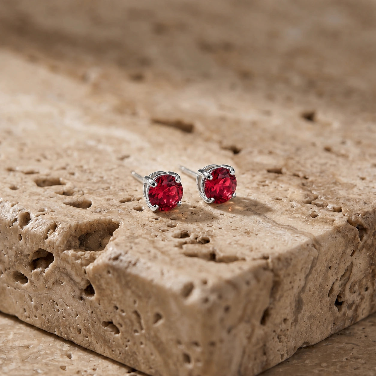 White Gold Petal Earrings Ruby 10K — Luna