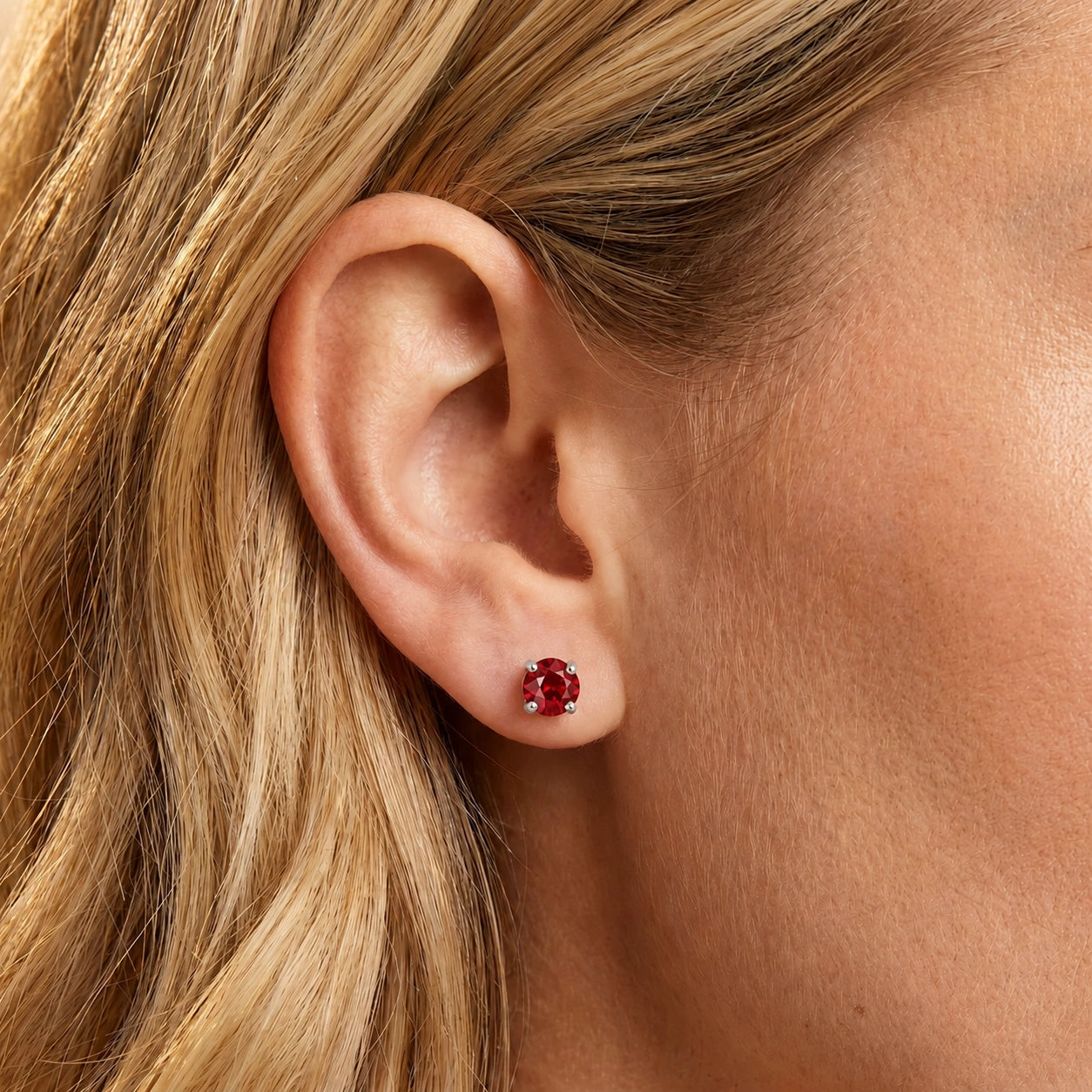 White Gold Petal Earrings Ruby 10K — Luna