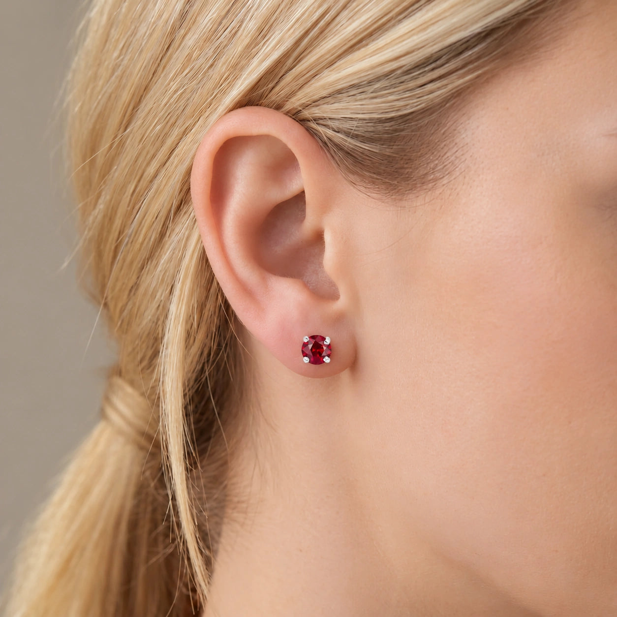 White Gold Petal Earrings Ruby 10K — Luna