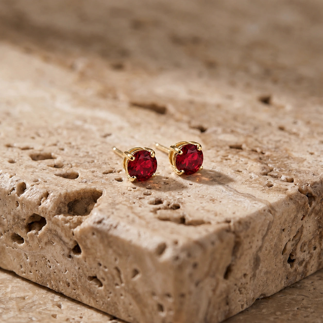 Yellow Gold Petal Earrings Ruby 10K — Luna