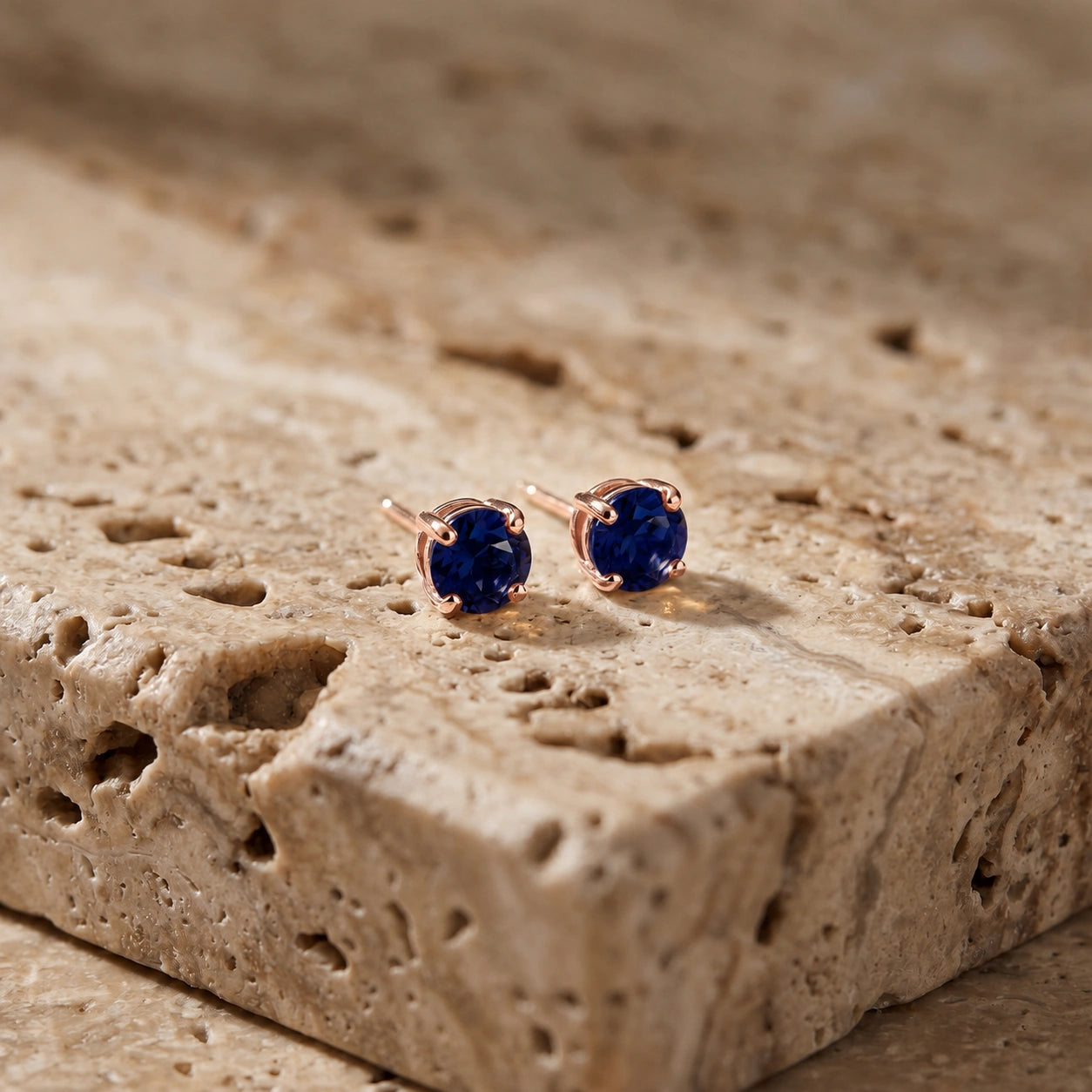 Rose Gold Petal Earrings Sapphire 10K — Luna