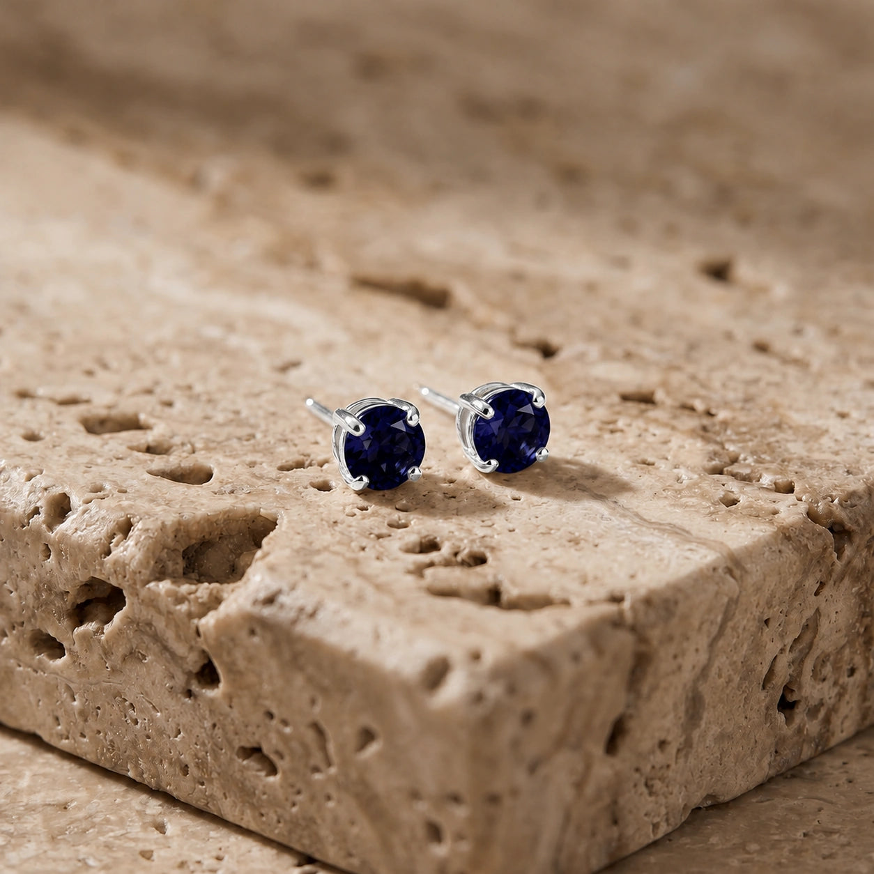 White Gold Petal Earrings Sapphire 10K — Luna
