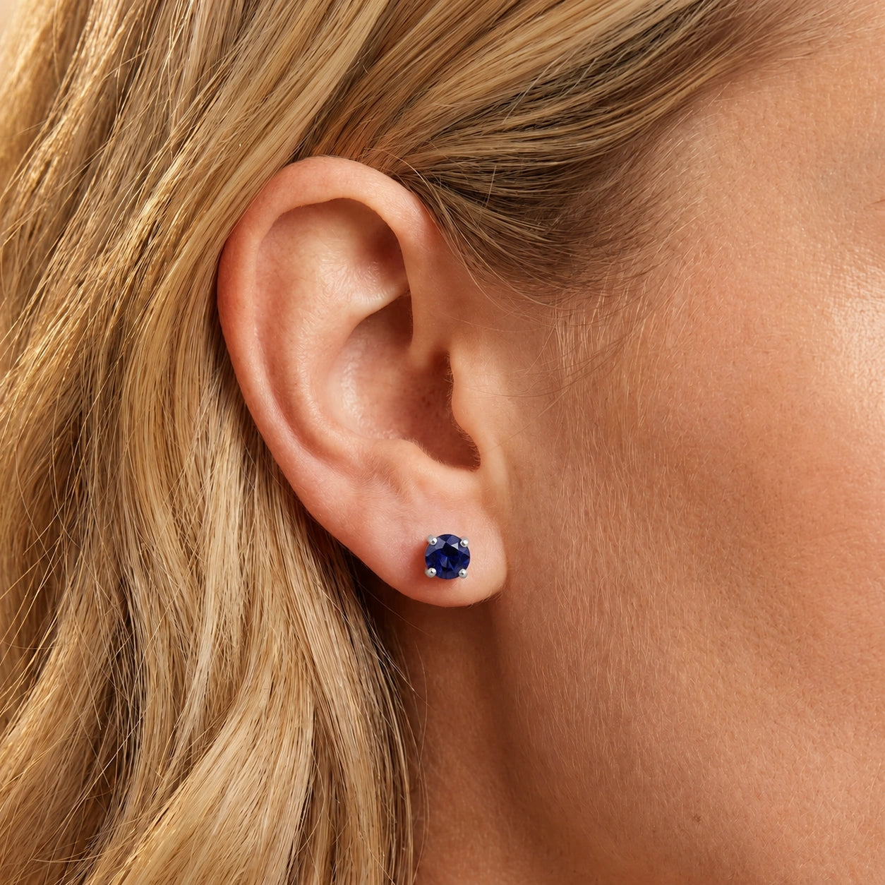 White Gold Petal Earrings Sapphire 10K — Luna