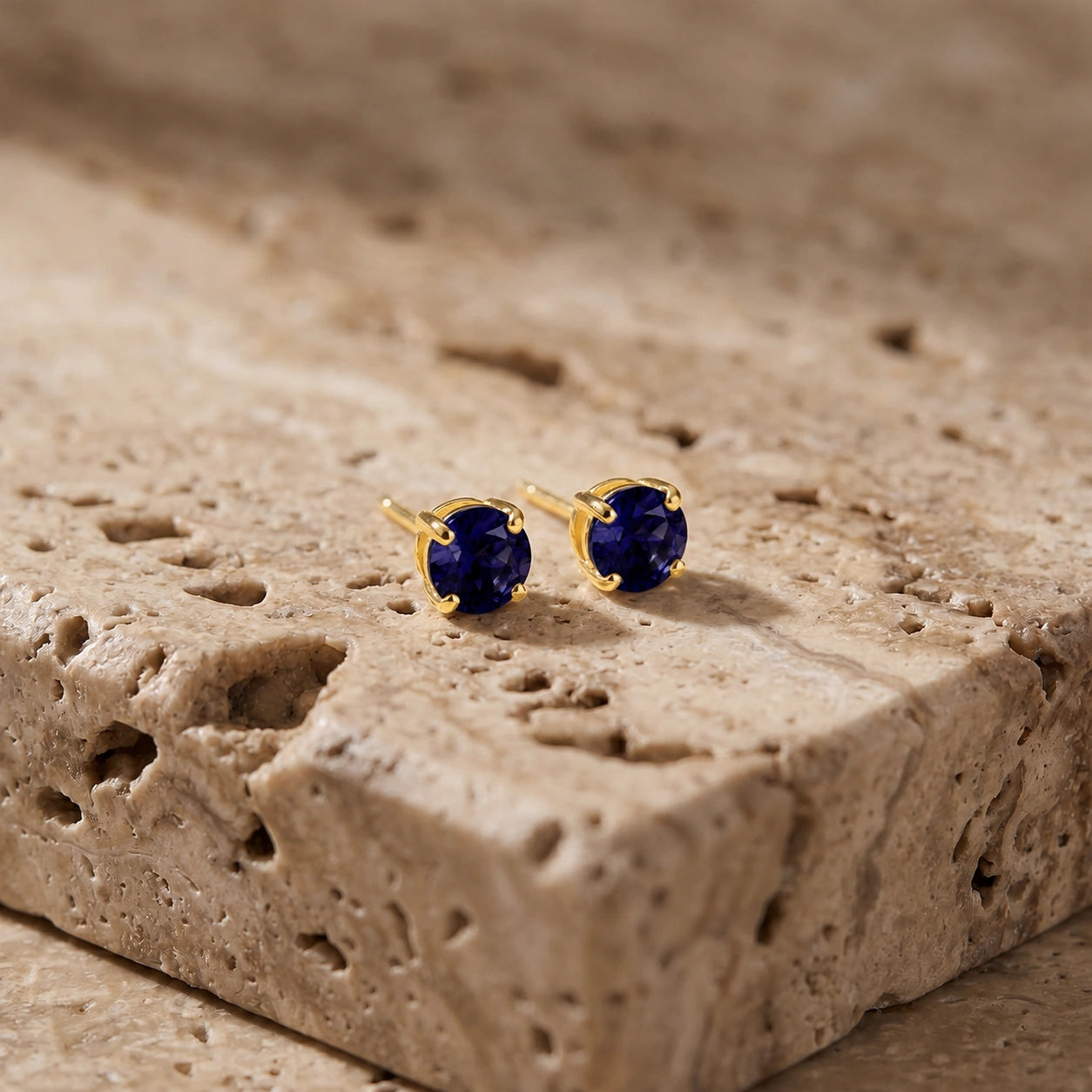 Yellow Gold Petal Earrings Sapphire 10K — Luna
