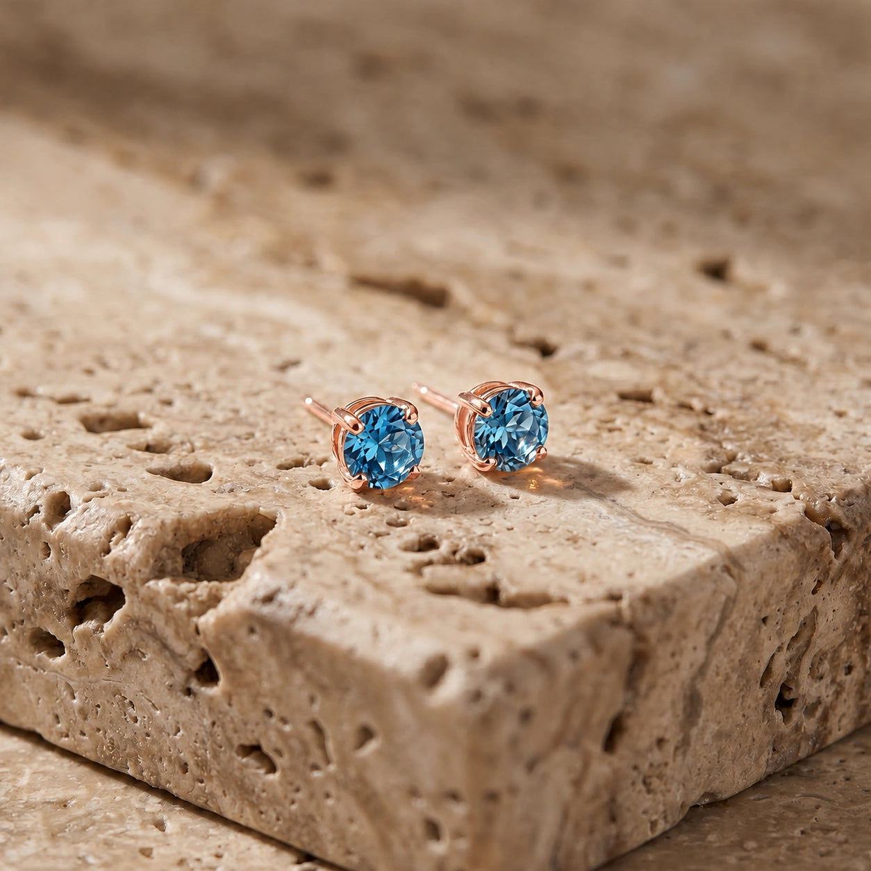 Rose Gold Petal Earrings Blue Topaz 10K — Luna
