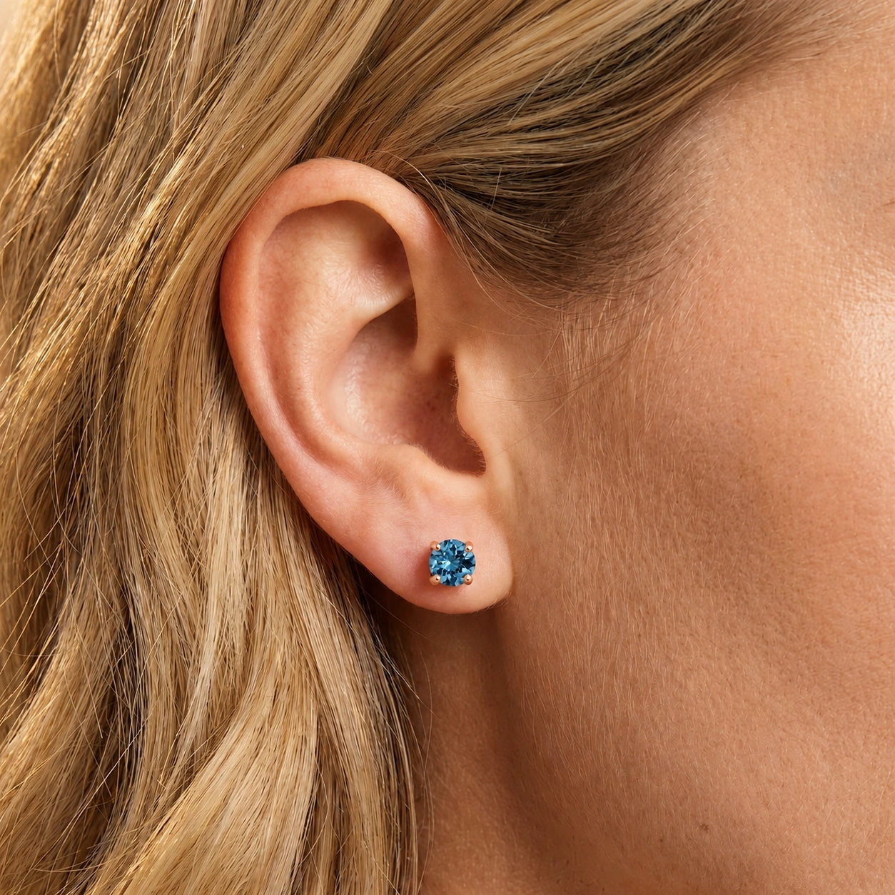 Rose Gold Petal Earrings Blue Topaz 10K — Luna