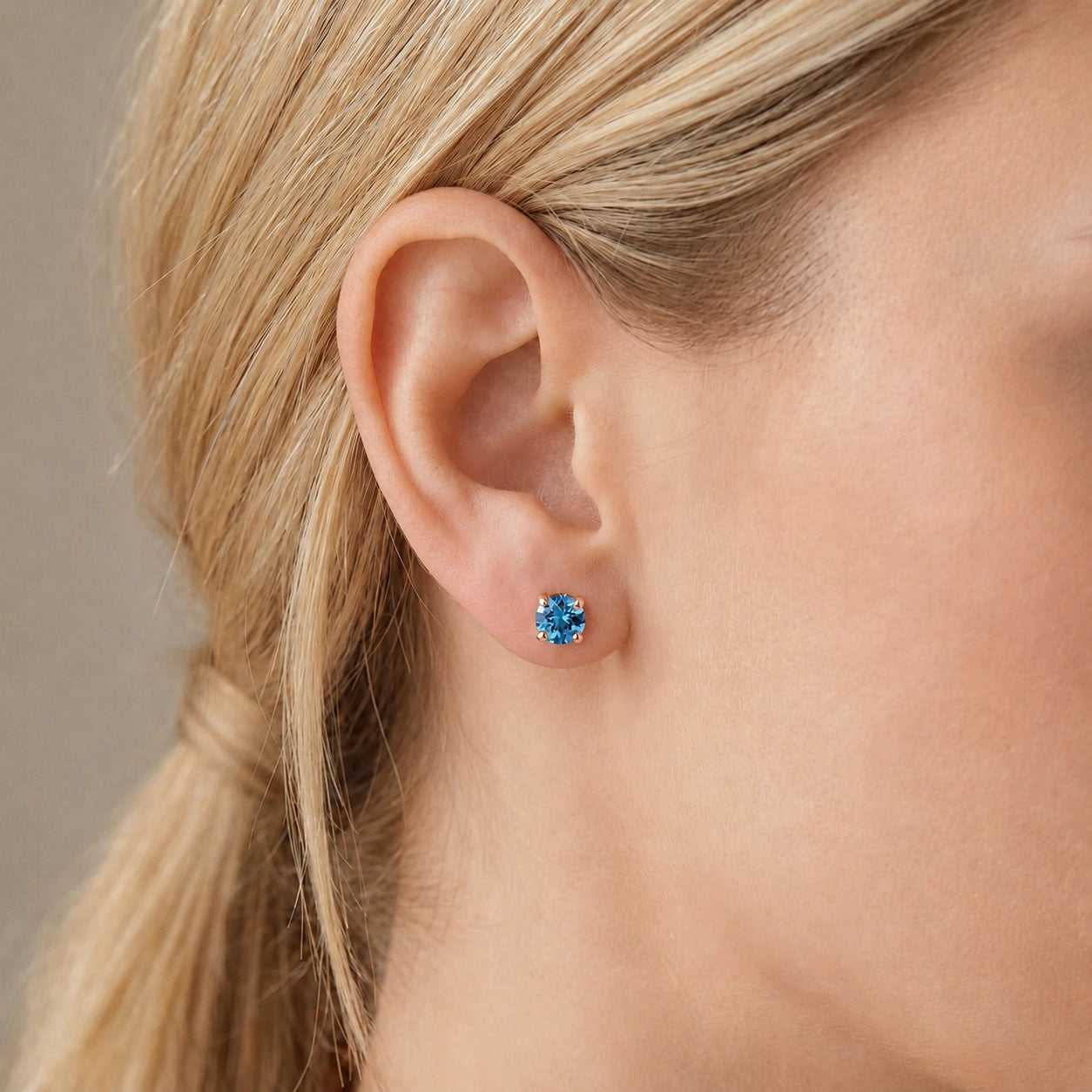 Rose Gold Petal Earrings Blue Topaz 10K — Luna