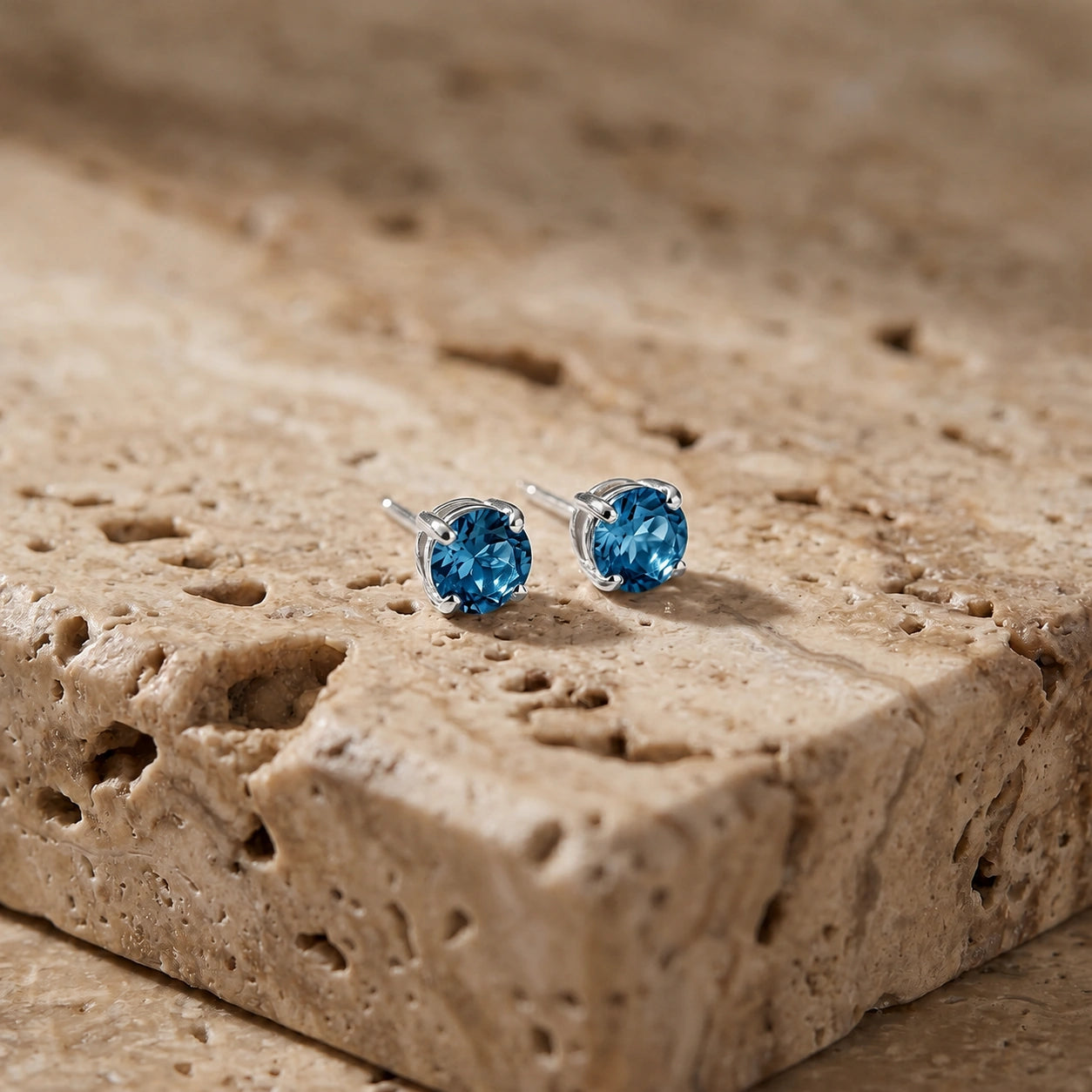 White Gold Petal Earrings Blue Topaz 10K — Luna