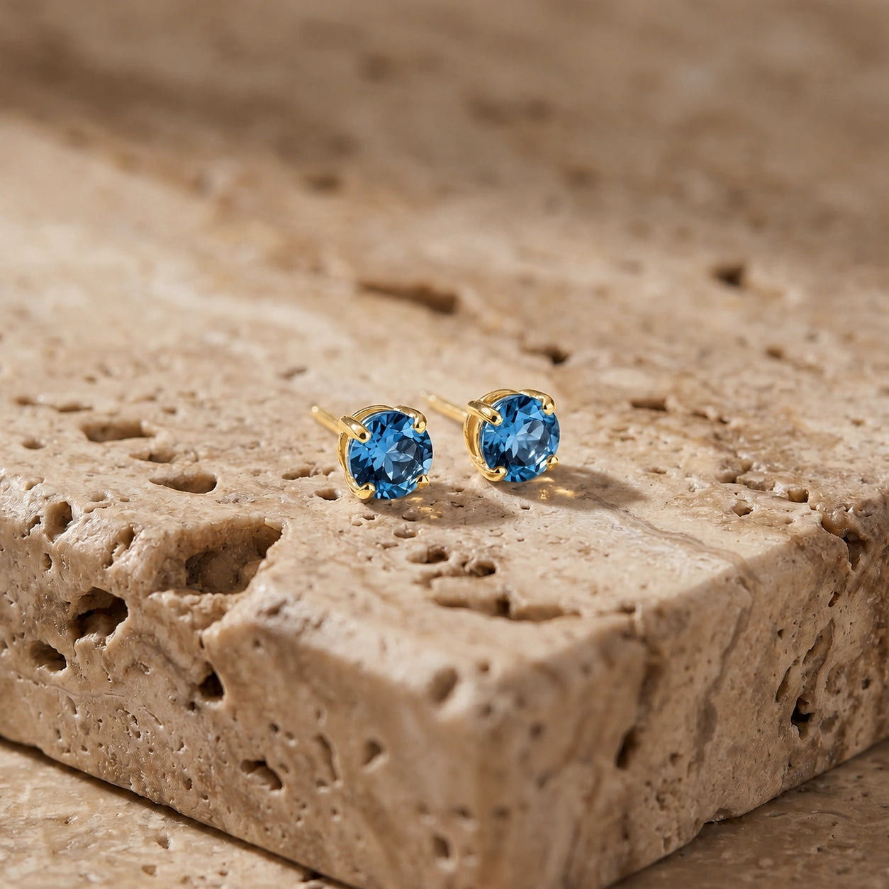 Yellow Gold Petal Earrings Blue Topaz 10K — Luna