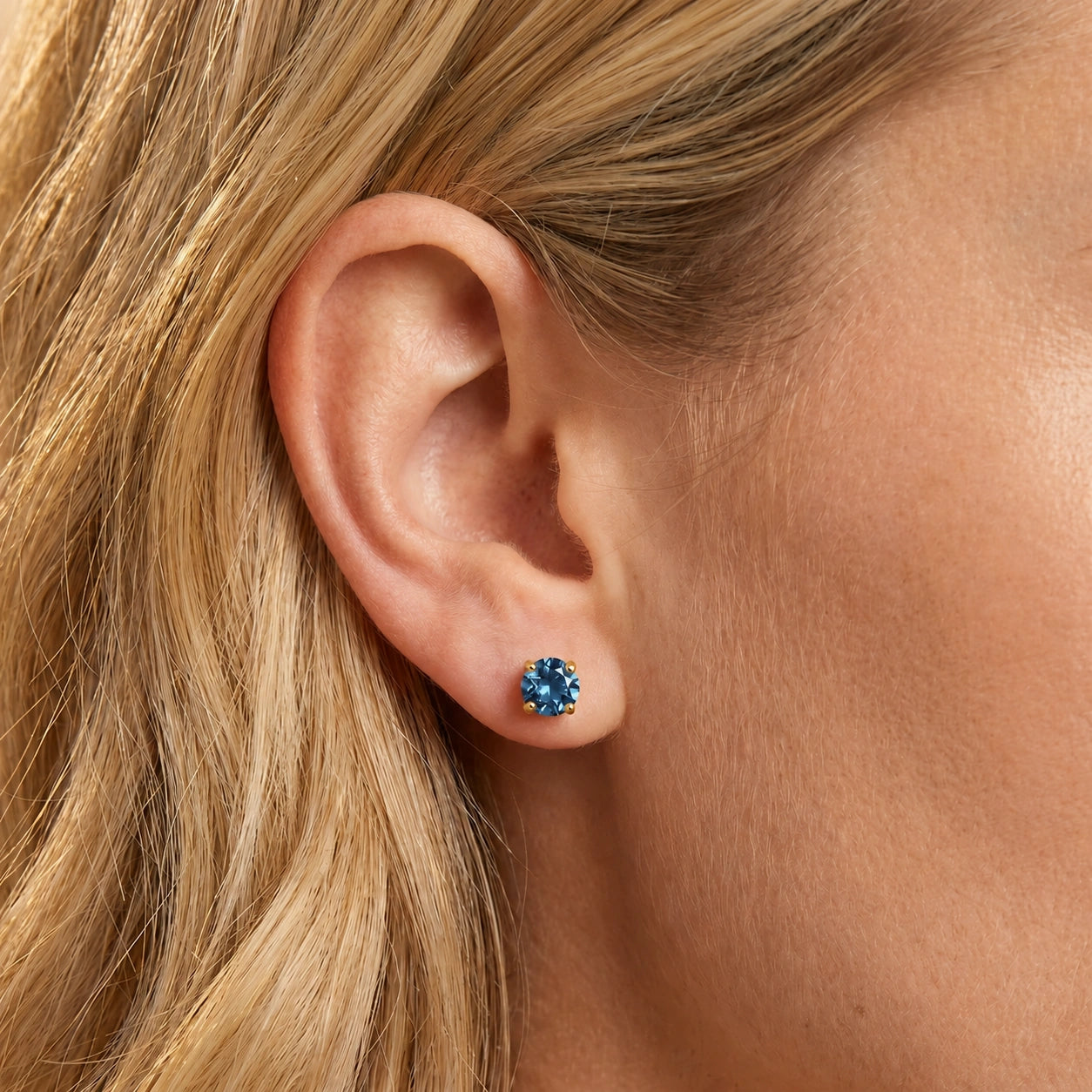 Yellow Gold Petal Earrings Blue Topaz 10K — Luna