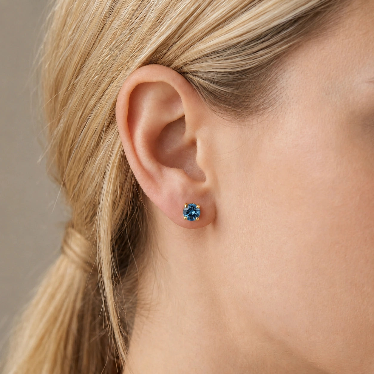Yellow Gold Petal Earrings Blue Topaz 10K — Luna