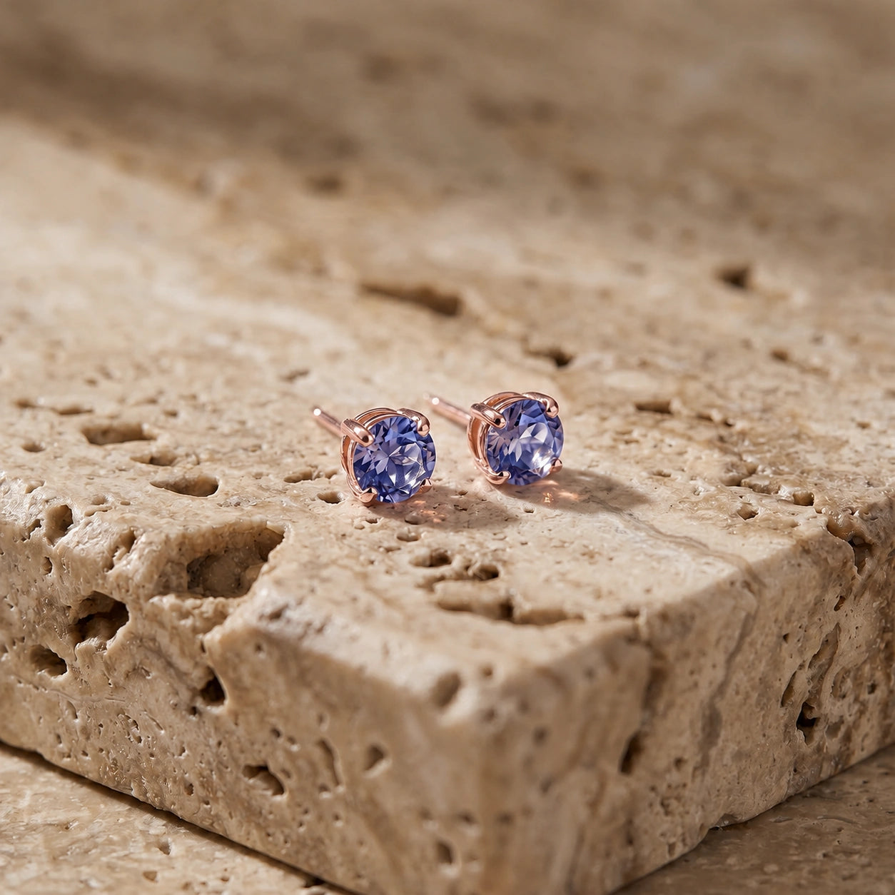 Rose Gold Petal Earrings Tanzanite 10K — Luna