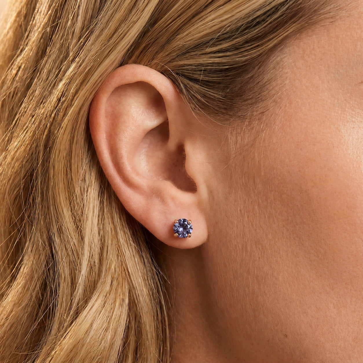 Rose Gold Petal Earrings Tanzanite 10K — Luna