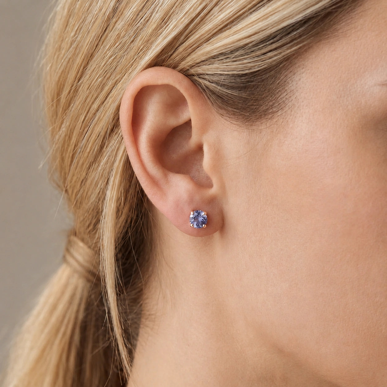 Rose Gold Petal Earrings Tanzanite 10K — Luna