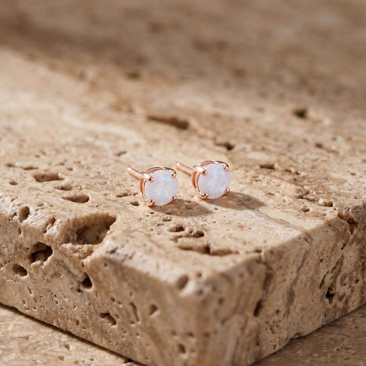 Rose Gold Petal Earrings Opal 10K — Luna