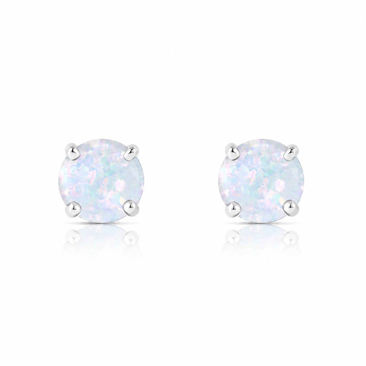White Gold Petal Earrings Opal 10K — Luna