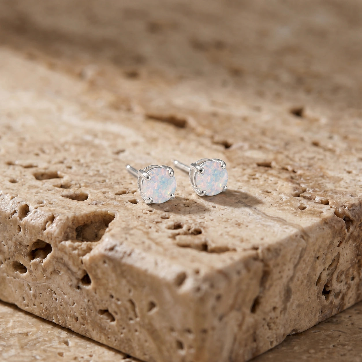 White Gold Petal Earrings Opal 10K — Luna