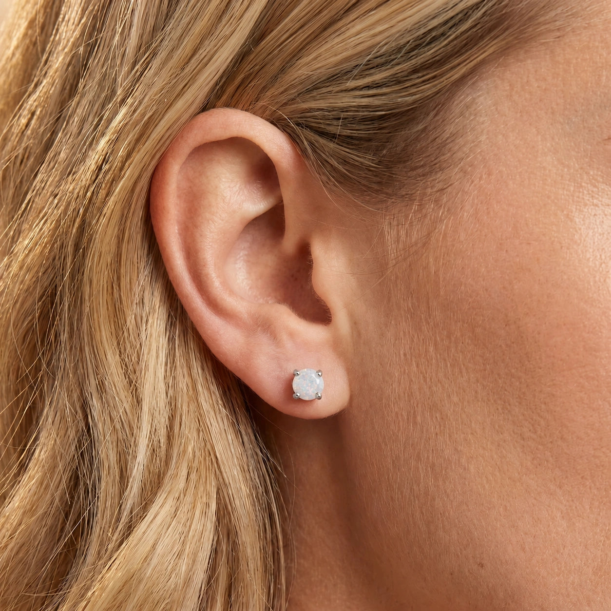 White Gold Petal Earrings Opal 10K — Luna