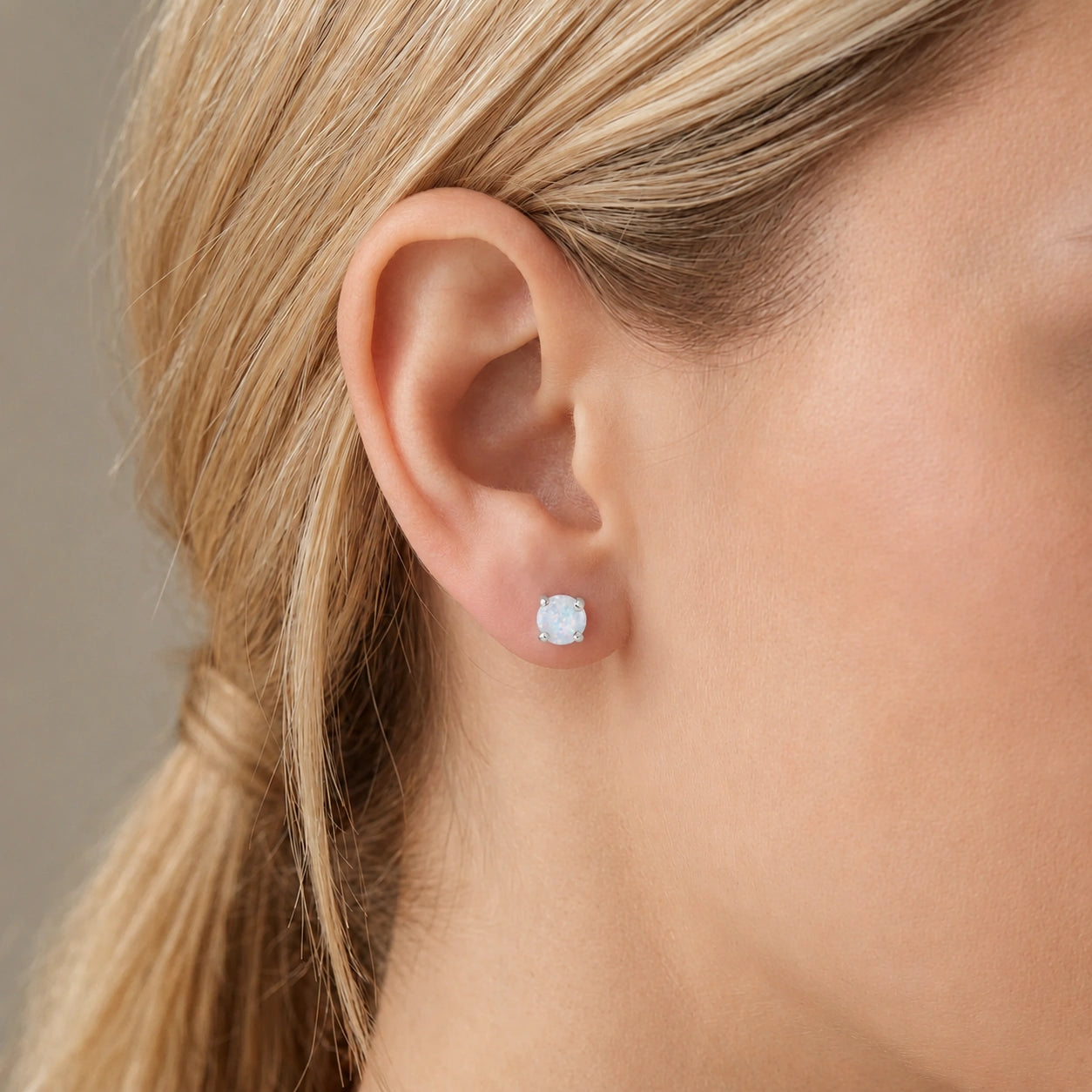 White Gold Petal Earrings Opal 10K — Luna