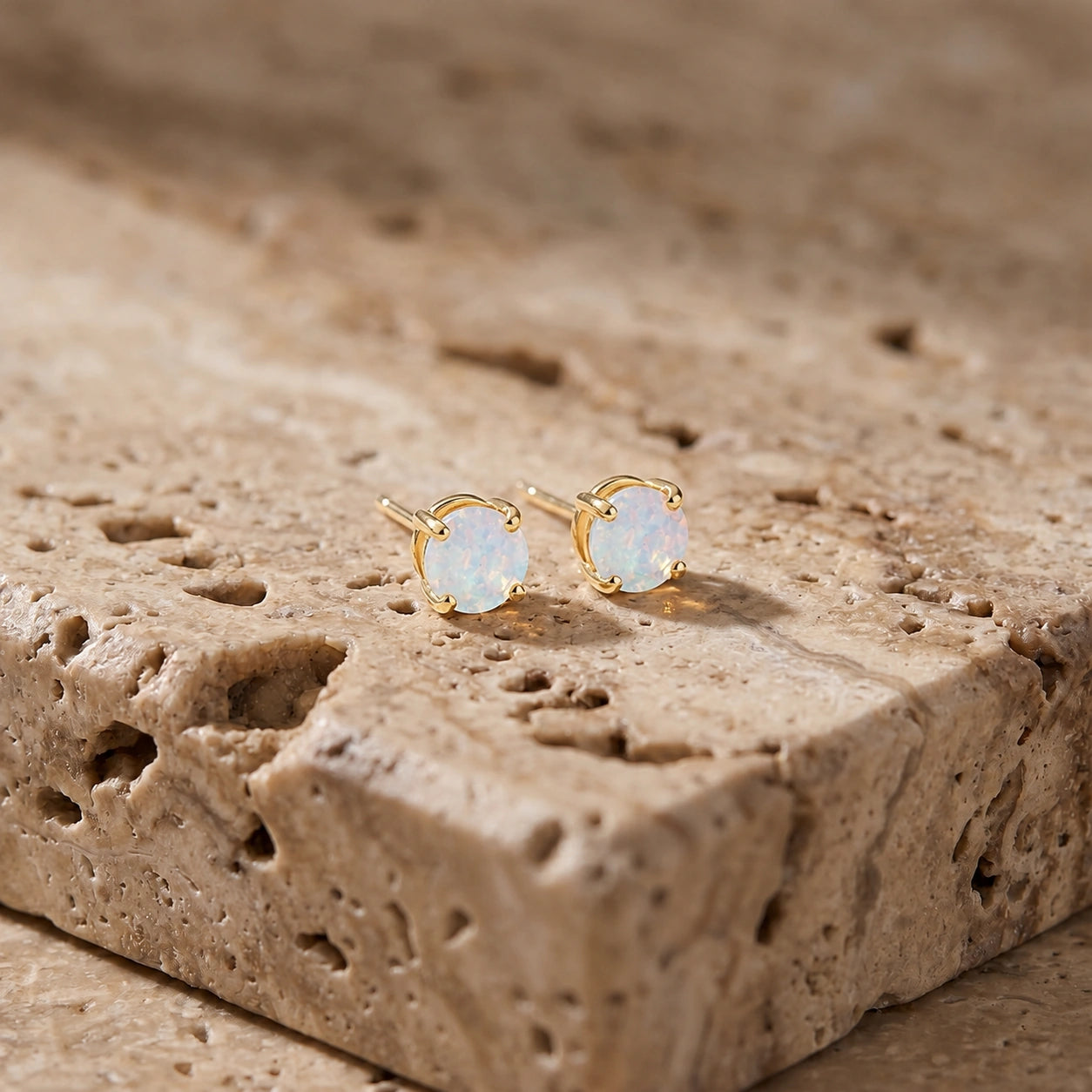 Yellow Gold Petal Earrings Opal 10K — Luna