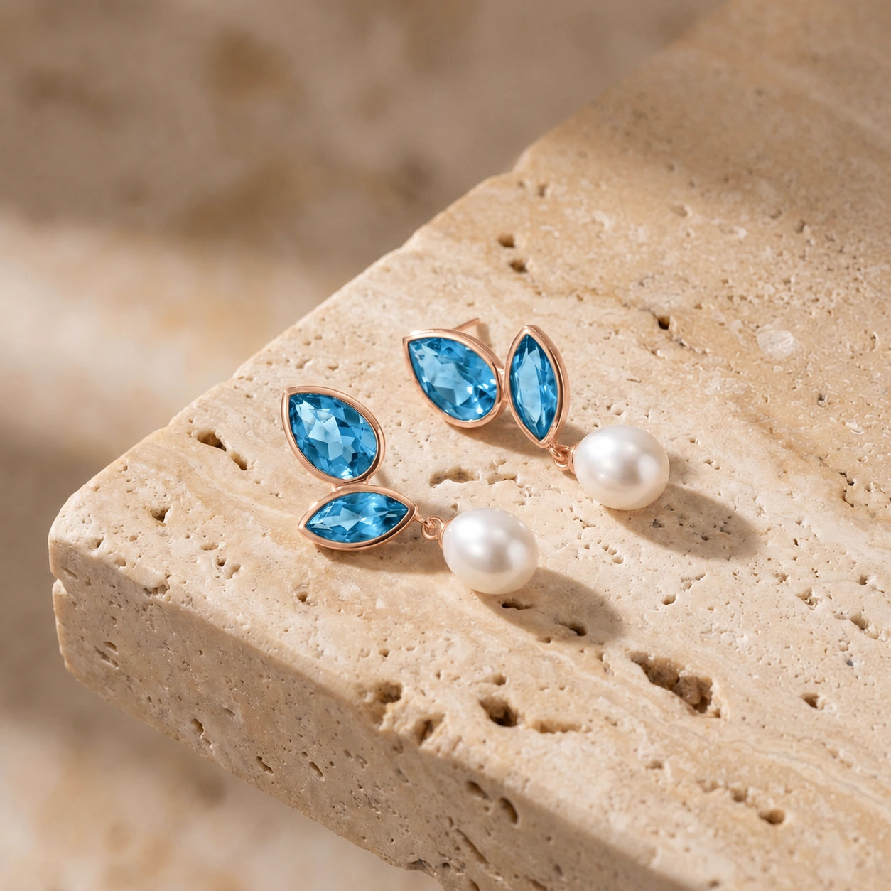Rose Gold Blue Topaz & Pearl — Isodora