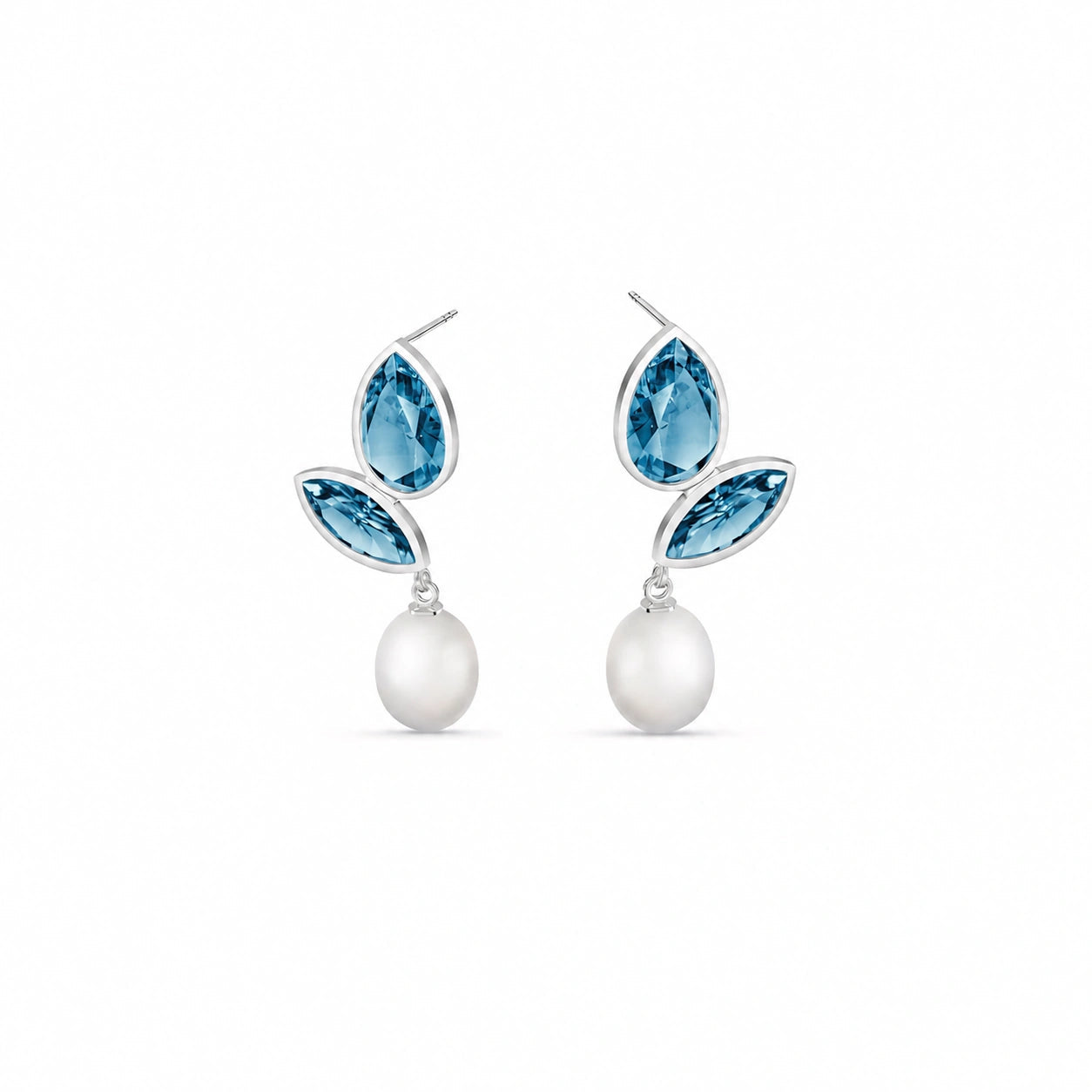 White Gold Blue Topaz & Pearl — Isodora