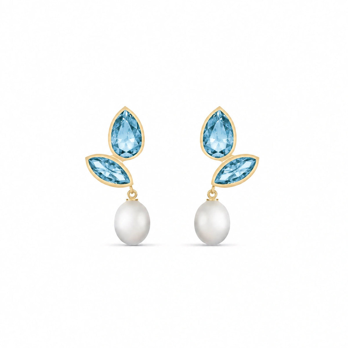 Yellow Gold Blue Topaz & Pearl — Isodora