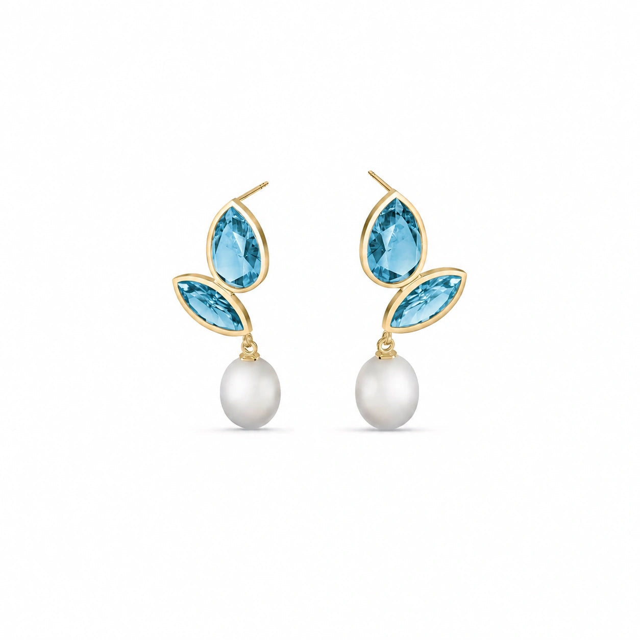 Yellow Gold Blue Topaz & Pearl — Isodora