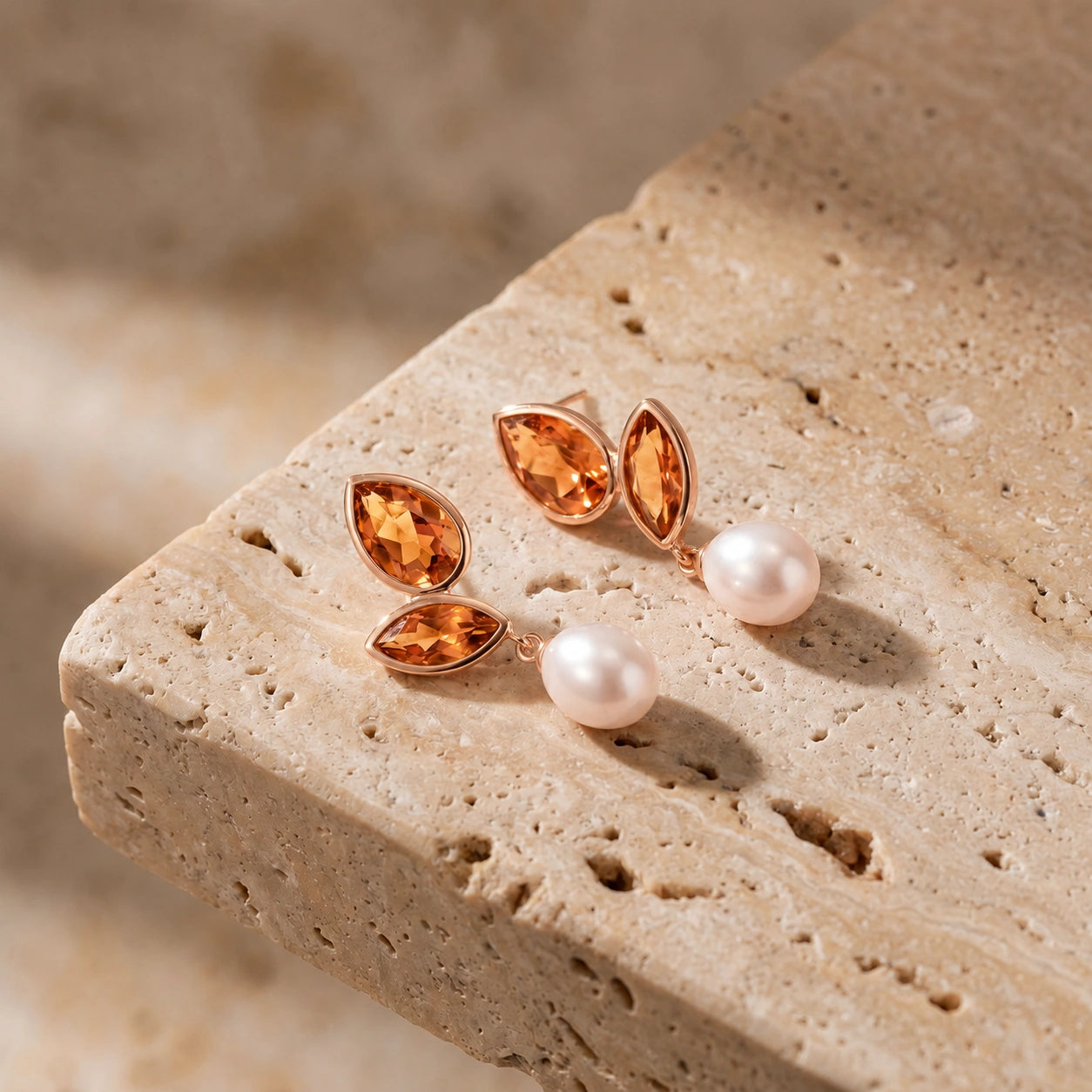 Rose Gold Citrine & Pearl — Isodora