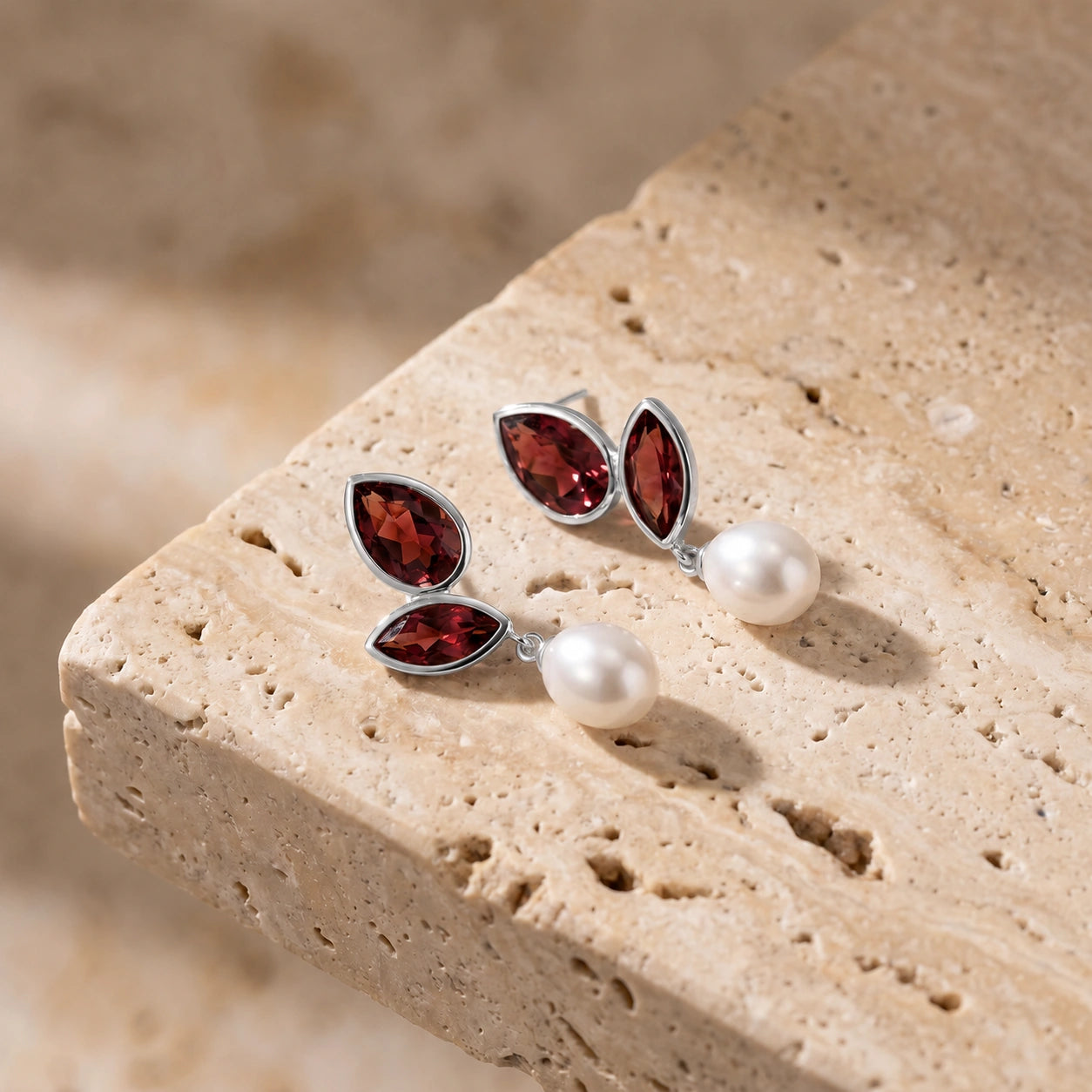 White Gold Garnet & Pearl — Isodora