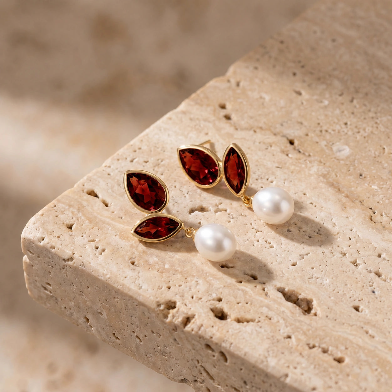 Yellow Gold Garnet & Pearl — Isodora