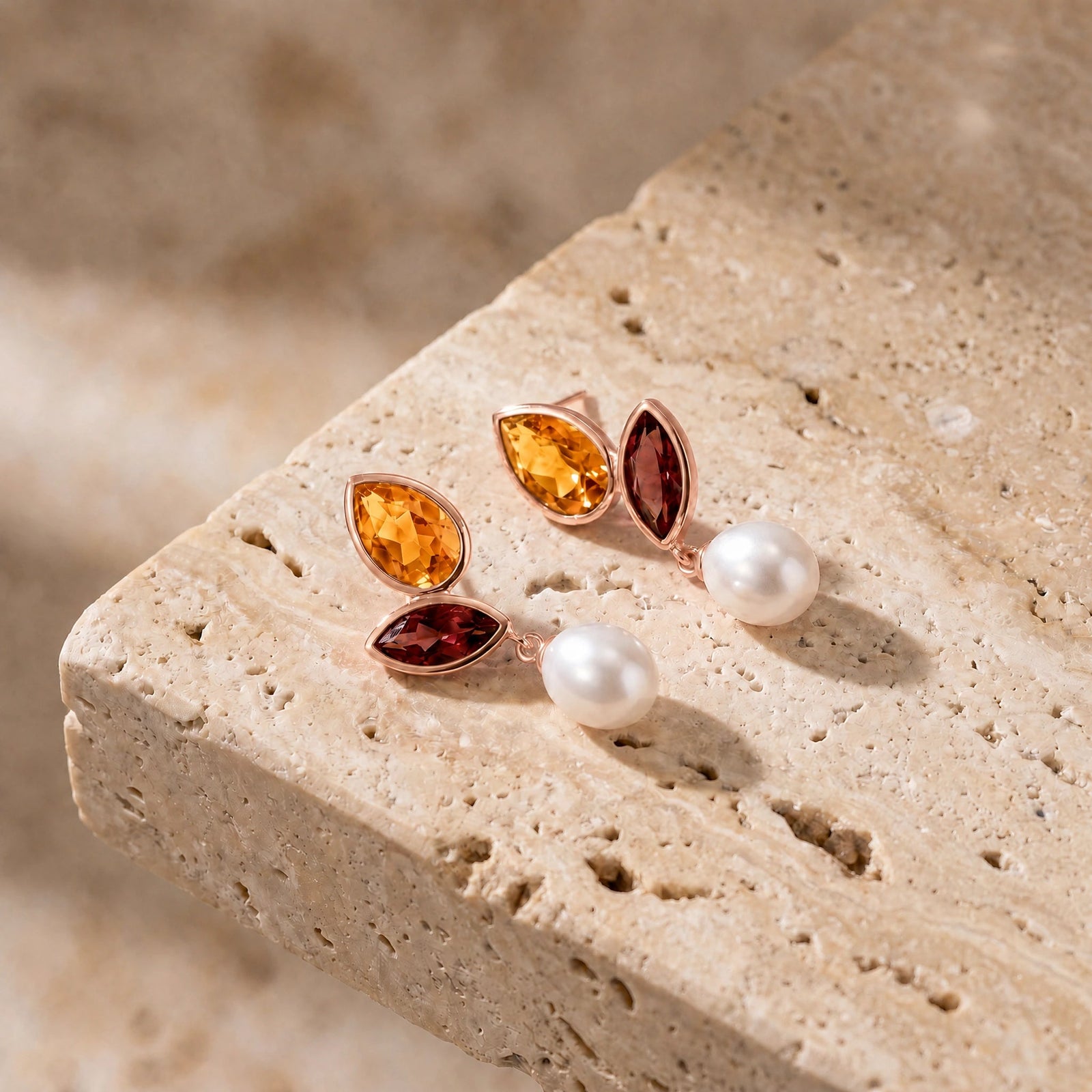 Rose Gold Pearl & Citrine & Garnet — Isodora
