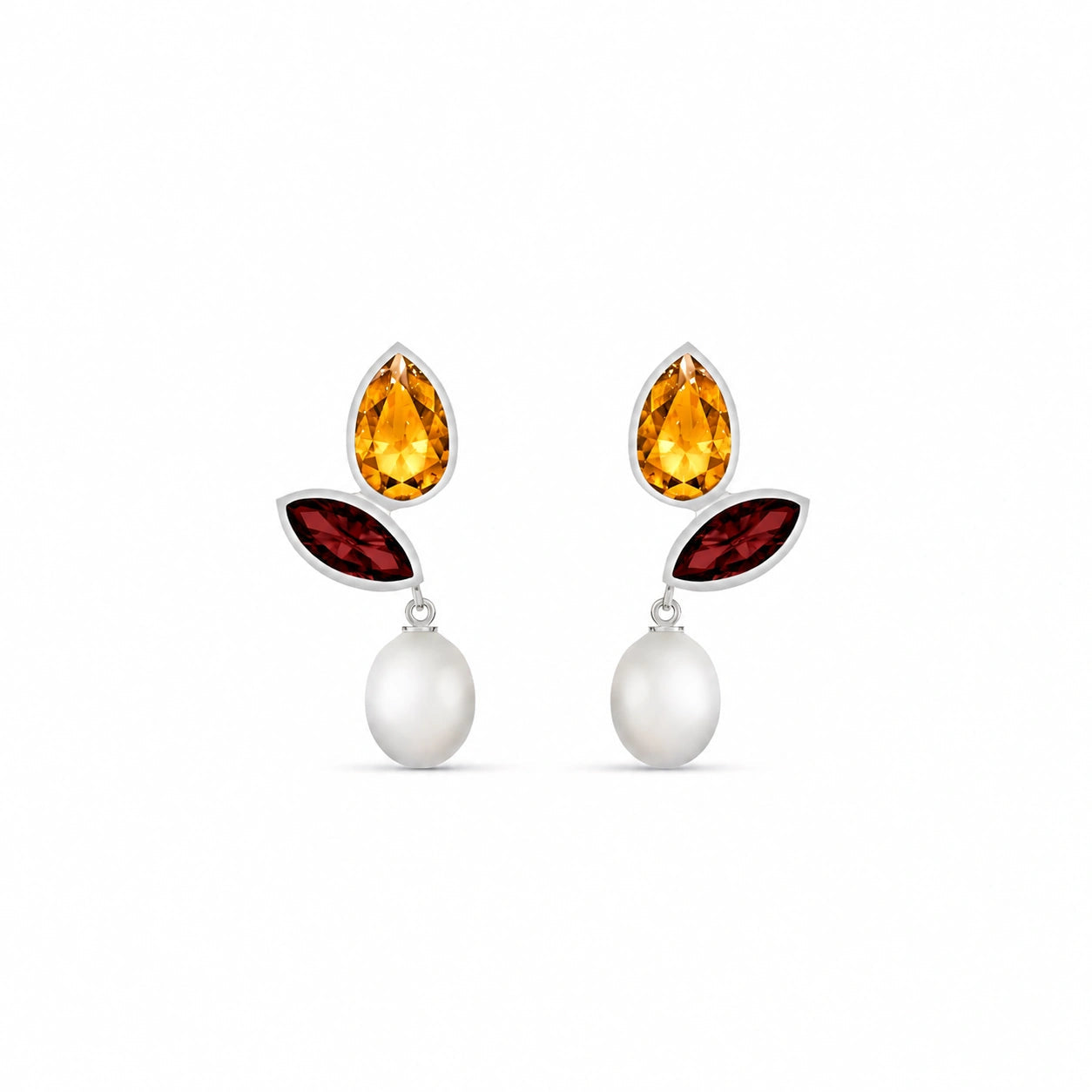 White Gold Pearl & Citrine & Garnet — Isodora