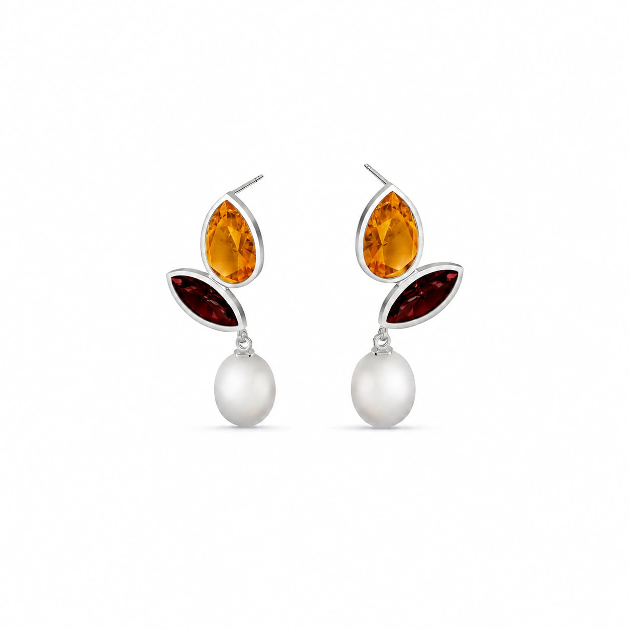 White Gold Pearl & Citrine & Garnet — Isodora