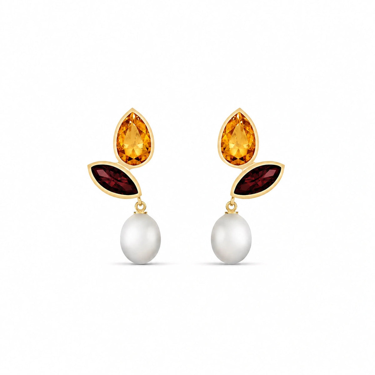 Yellow Gold Pearl & Citrine & Garnet — Isodora