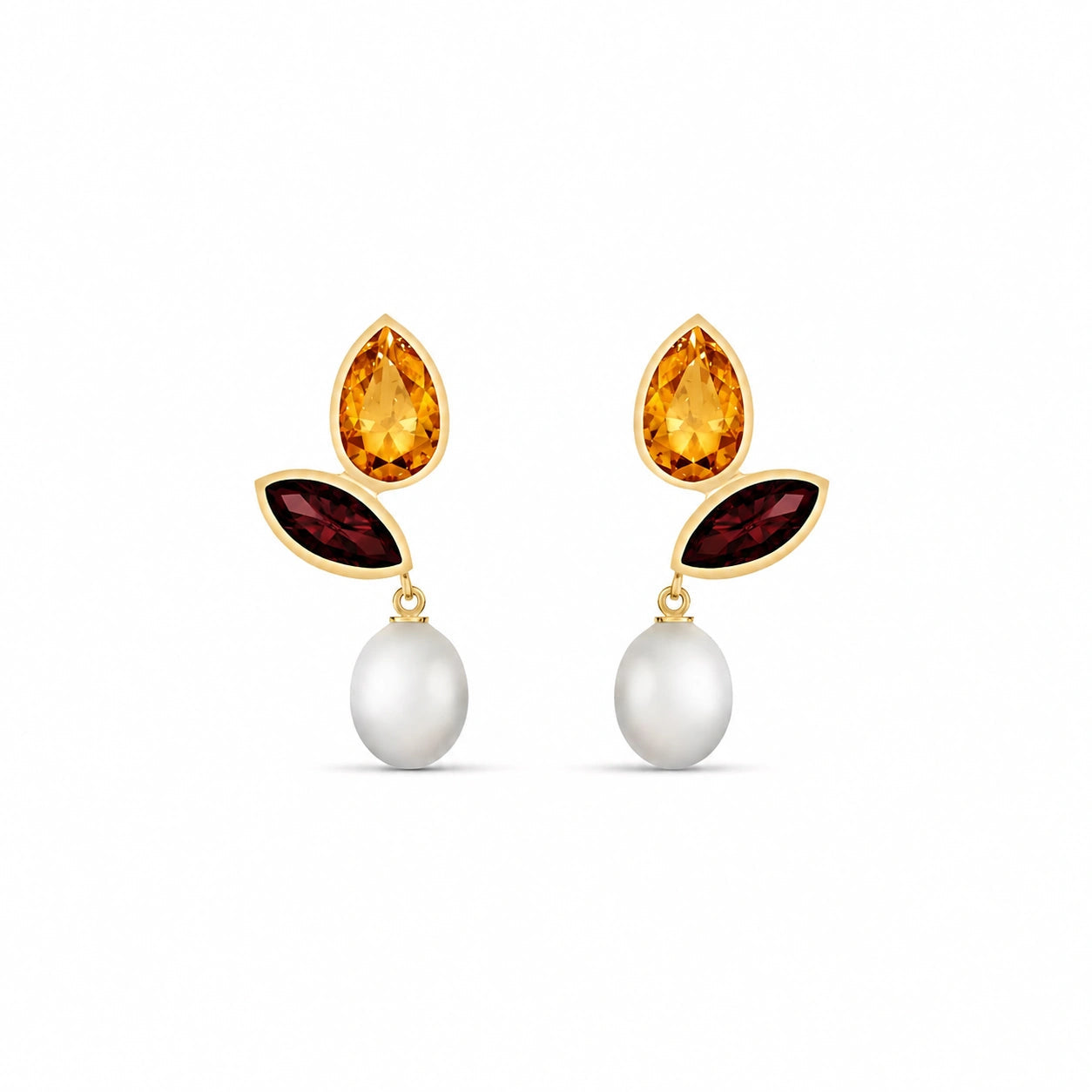 Yellow Gold Pearl & Citrine & Garnet — Isodora