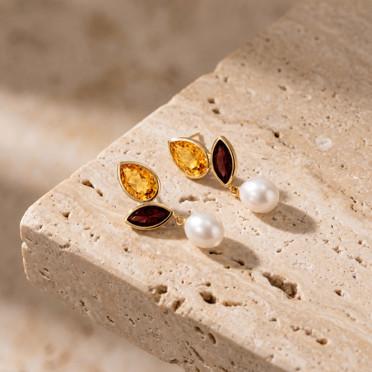 Yellow Gold Pearl & Citrine & Garnet — Isodora