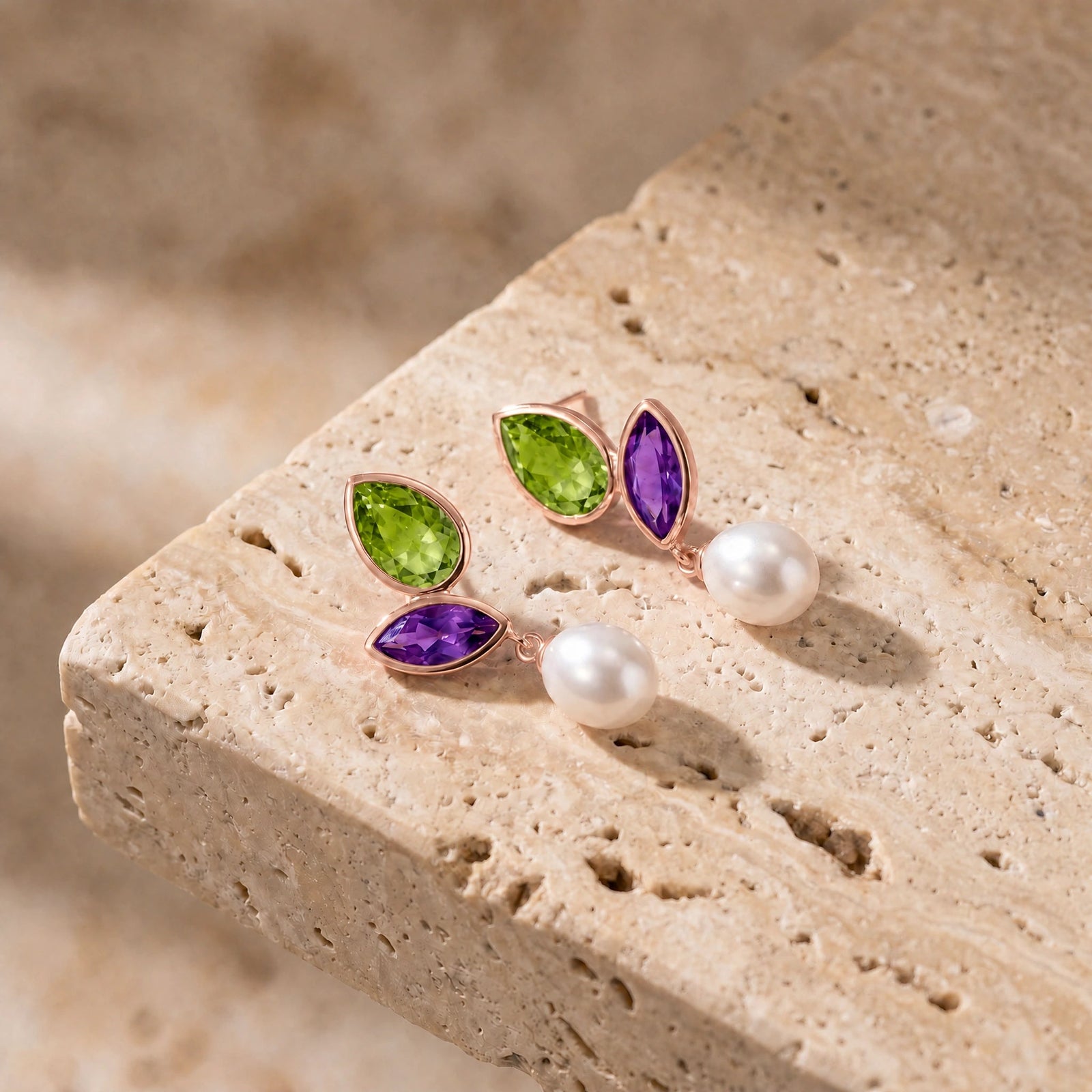 Rose Gold Pearl & Peridot & Amethyst — Isodora
