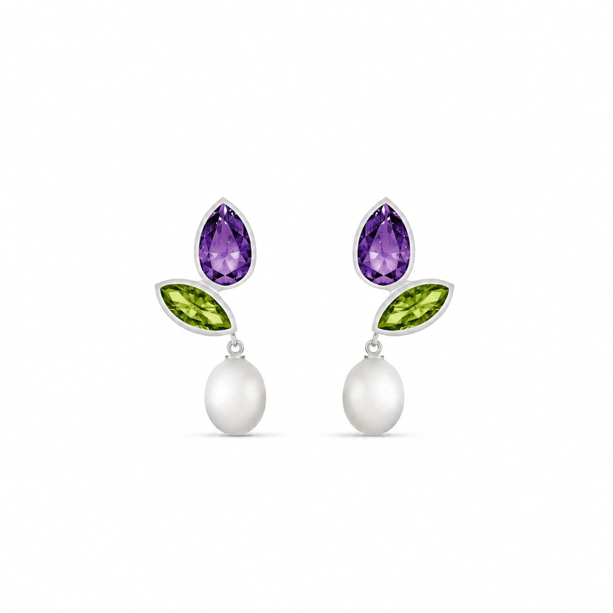 White Gold Pearl & Peridot & Amethyst — Isodora
