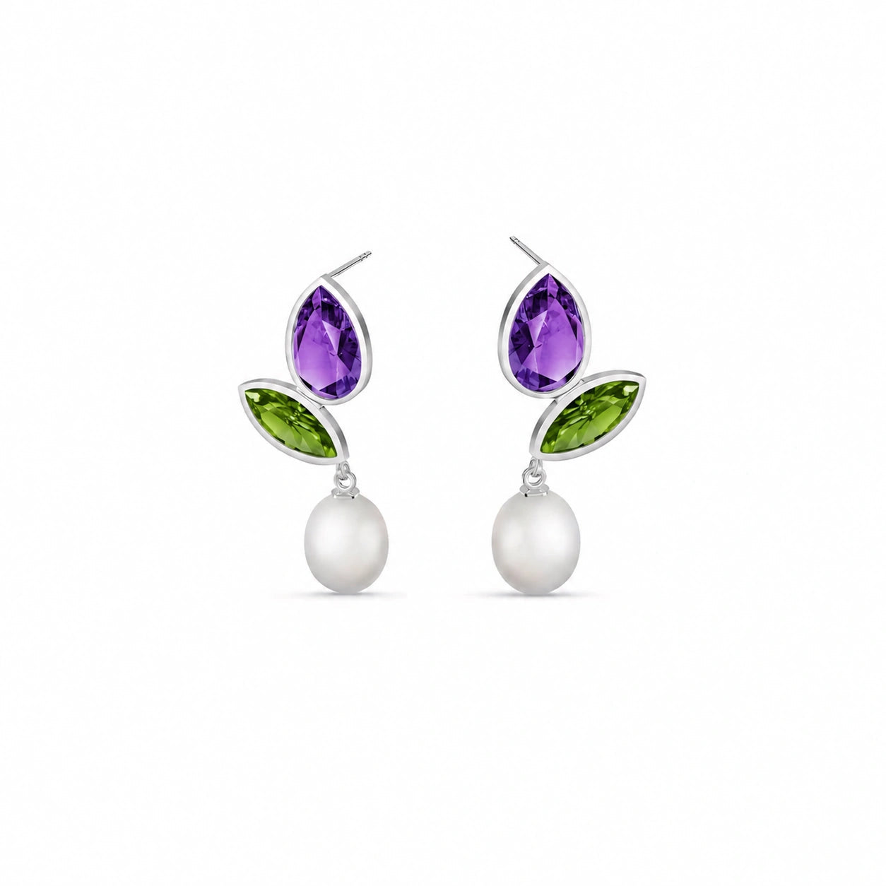 White Gold Pearl & Peridot & Amethyst — Isodora