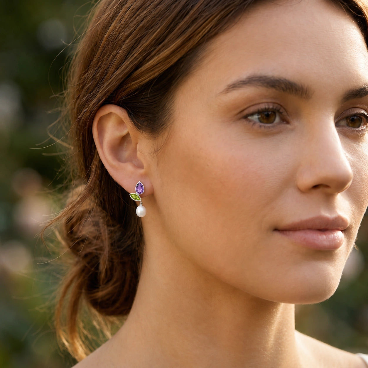 White Gold Pearl & Peridot & Amethyst — Isodora