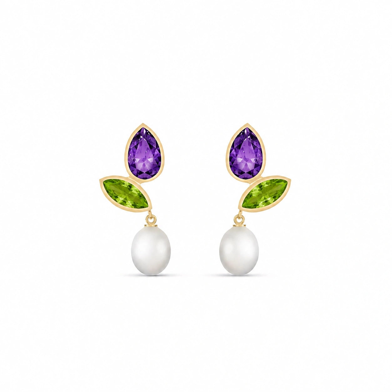 Yellow Gold Pearl & Peridot & Amethyst — Isodora