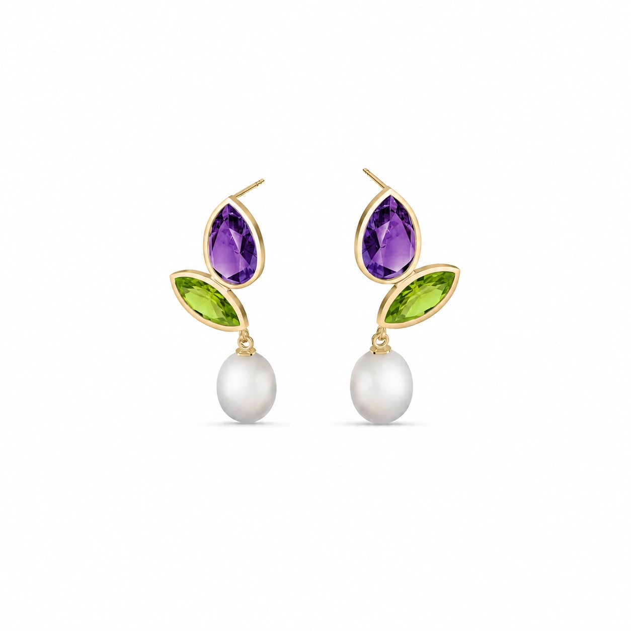 Yellow Gold Pearl & Peridot & Amethyst — Isodora