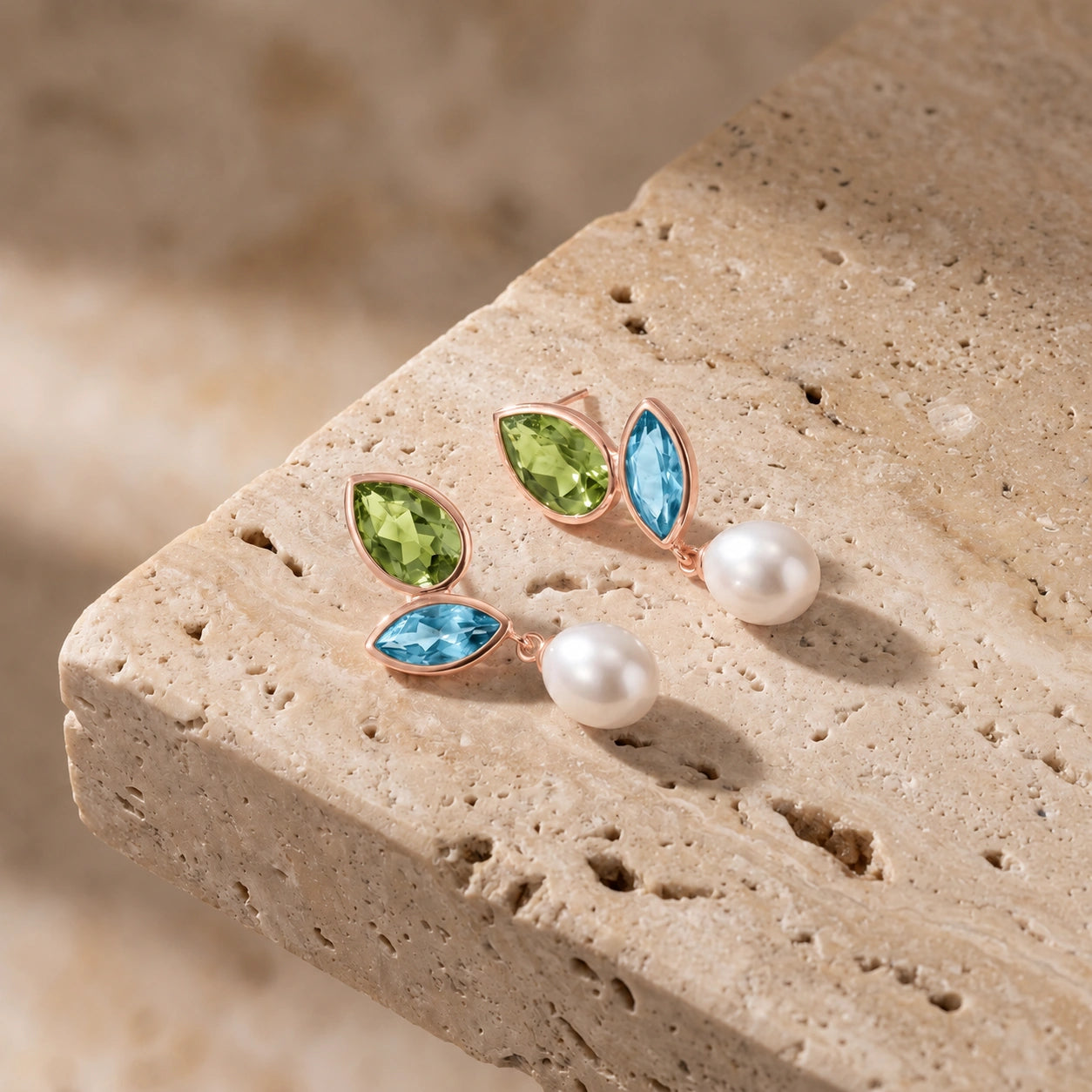 Rose Gold Pearl & Peridot & Blue Topaz — Isodora
