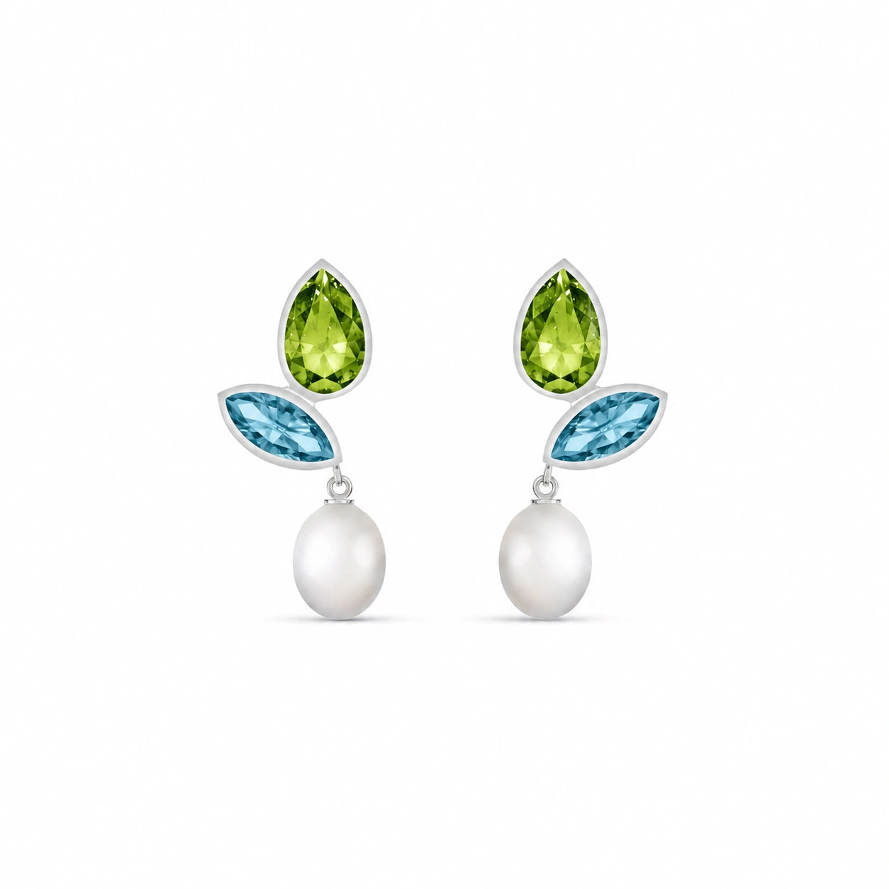 White Gold Pearl & Peridot & Blue Topaz — Isodora