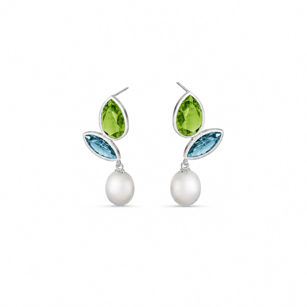 White Gold Pearl & Peridot & Blue Topaz — Isodora