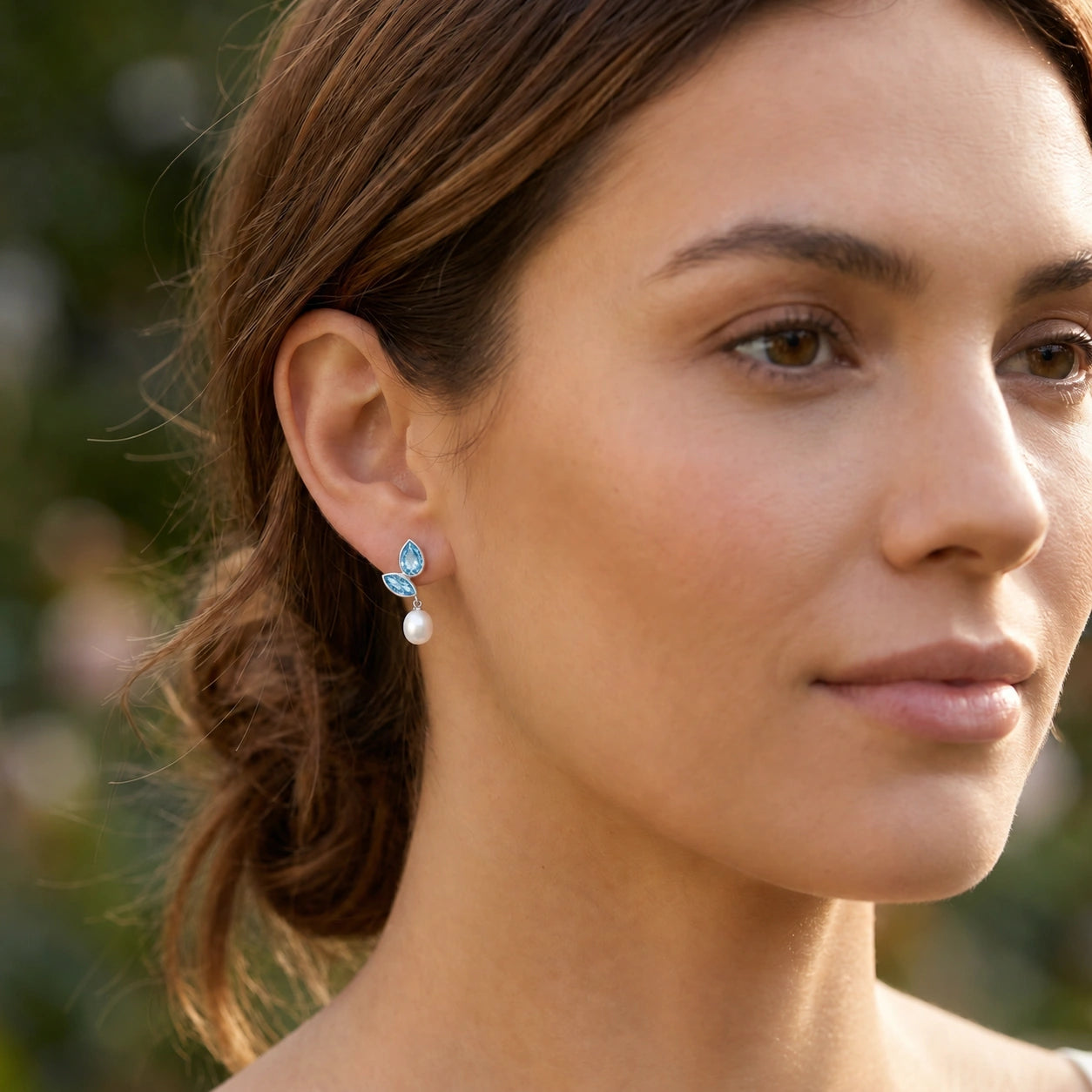 White Gold Pearl & Peridot & Blue Topaz — Isodora