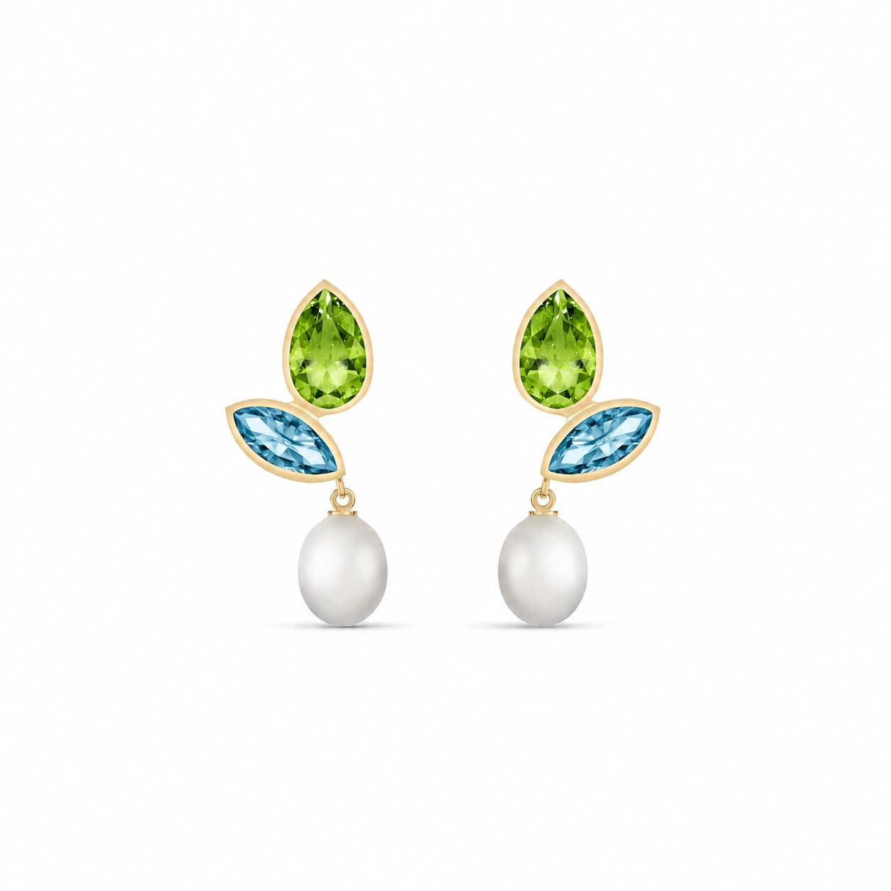 Yellow Gold Pearl & Peridot & Blue Topaz — Isodora